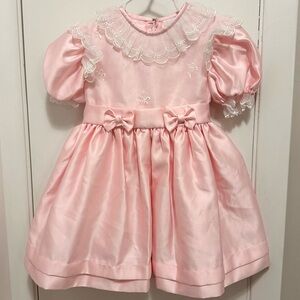 Vintage DORISSA NICOLE Pink Satin &Lace Bow Frilly Party Dress 3T Easter Pageant